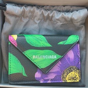 Balenciaga Black Floral Mini Papier Wallet